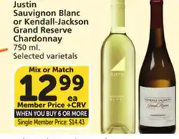 Albertsons Justin Sauvignon Blanc or Kendall-Jackson Grand Reserve Chardonnay offer