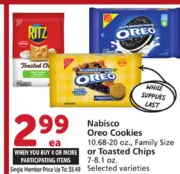 Albertsons Nabisco Oreo Cookies 10.68-20 oz., Family Size or Toasted Chips 7-8.1 oz offer