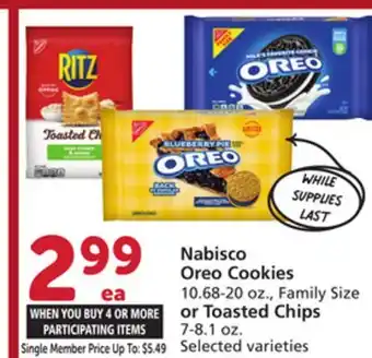Albertsons Nabisco Oreo Cookies 10.68-20 oz., Family Size or Toasted Chips 7-8.1 oz offer