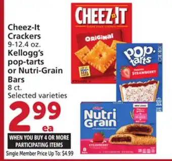 Albertsons Cheez-It Crackers 9-12.4 oz. Kellogg's pop-tarts or Nutri-Grain Bars 8 ct offer
