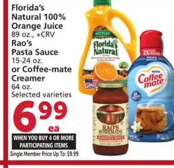 Albertsons Florida's Natural 100% Orange Juice 89 oz., Rao's Pasta Sauce 15-24 oz. or Coffee-mate Creamer 64 oz offer