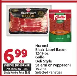 Albertsons Hormel Black Label Bacon 12-16 oz. Gallo Deli Style Salami or Pepperoni 15.2 oz offer