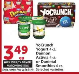 Albertsons YoCrunch Yogurt 4 ct. Dannon Activia 4 ct. or Danimal Smoothies 6 ct offer