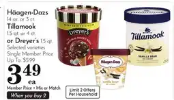 Pavilions Häagen-Dazs 14 oz. or 3 ct. Tillamook 1.5 qt. or 4 ct. or Dreyer's 1.5 qt offer