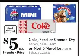 Pavilions Coke, Pepsi or Canada Dry 10 pack, 7.5 oz. or Nestlé Novelties 7-20 ct offer