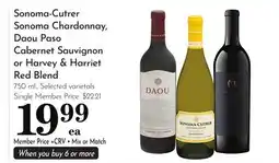 Pavilions Sonoma-Cutrer Sonoma Chardonnay, Daou Paso Cabernet Sauvignon or Harvey & Harriet Red Blend offer