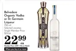 Pavilions Belvedere Organic Vodka or St. Germain Liqueur offer