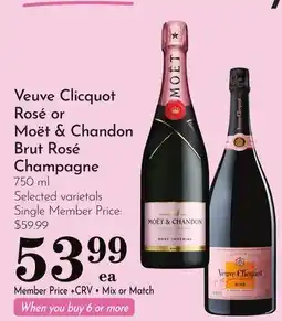Pavilions Veuve Clicquot Rosé or Moët & Chandon Brut Rosé Champagne offer