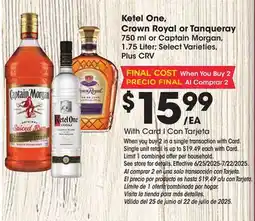 Ralphs Ketel One, Crown Royal or Tanqueray offer
