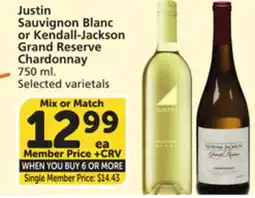 Vons Justin Sauvignon Blanc or Kendall-Jackson Grand Reserve Chardonnay offer