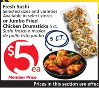 Vons Fresh Sushi or Jumbo Fried Chicken Drumsticks 5 ct offer