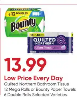 Stater Bros Quilted Northern Bathroom Tissue 12 Mega Rolls or Bounty Paper Towels 6 Double Rolls offer