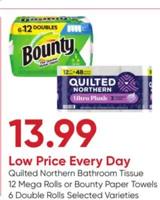 Stater Bros Quilted Northern Bathroom Tissue 12 Mega Rolls or Bounty Paper Towels 6 Double Rolls offer