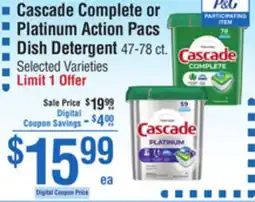 Smart & Final Cascade Complete or Platinum Action Pacs Dish Detergent offer