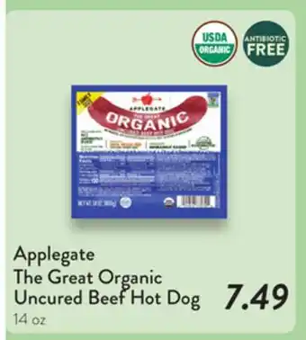 Fresh Thyme Applegate The Great Organic Uncured Beef Hot Dog offer