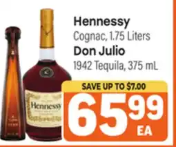 Tony’s Fresh Market Hennessy Cognac, 1.75 Liters., Don Julio 1942 Tequila, 375 mL offer