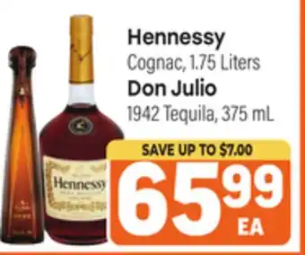 Tony’s Fresh Market Hennessy Cognac, 1.75 Liters., Don Julio 1942 Tequila, 375 mL offer