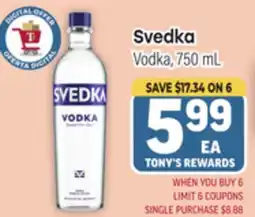 Tony’s Fresh Market Svedka Vodka offer