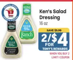 Tony’s Fresh Market Ken's Salad Dressing offer