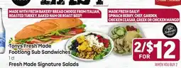 Tony’s Fresh Market Tonys Fresh Made Footlong Sub Sandwiches offer