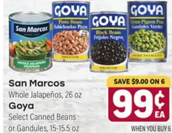 Tony’s Fresh Market San Marcos Whole Jalapeños, 26 oz Goya Select Canned Beans or Gandules, 15-15.5 oz offer