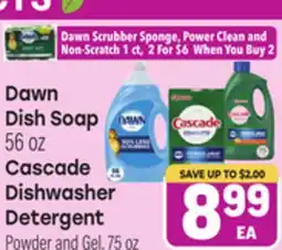 Tony’s Fresh Market Dawn Dish Soap 56 oz, Cascade Dishwasher Detergent Powder and Gel, 75 oz offer