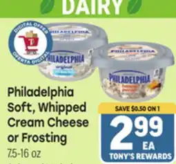 Tony’s Fresh Market Philadelphia Soft, Whipped Cream Cheese or Frosting offer