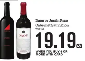 Mariano's Daou or Justin Paso Cabernet Sauvignon offer