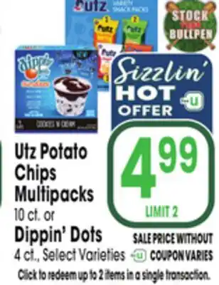 Jewel-Osco Utz Potato Chips Multipacks 10 ct. or Dippin' Dots 4 ct offer