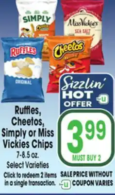 Jewel-Osco Ruffles, Cheetos, Simply or Miss Vickies Chips offer