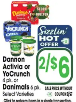 Jewel-Osco Dannon Activia or YoCrunch 4 pk. or Danimals 6 pk offer