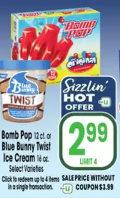 Jewel-Osco Bomb Pop 12 ct. or Blue Bunny Twist Ice Cream 16 oz offer