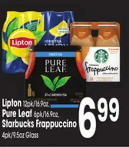 Jewel-Osco Lipton 12pk/16.9oz, Pure Leaf 6pk/16.9oz, Starbucks Frappuccino 4pk/9.5oz Glass offer
