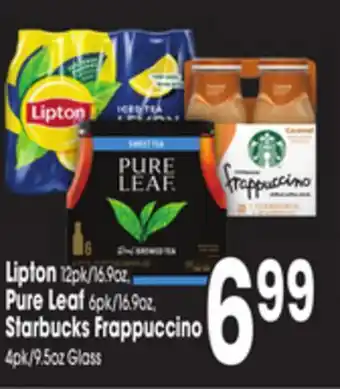 Jewel-Osco Lipton 12pk/16.9oz, Pure Leaf 6pk/16.9oz, Starbucks Frappuccino 4pk/9.5oz Glass offer