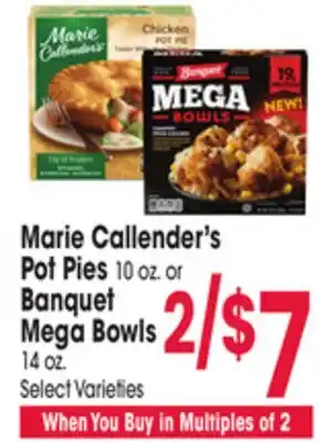 Jewel-Osco Marie Callender's Pot Pies 10 oz. or Banquet Mega Bowls 14 oz offer