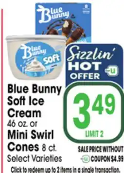 Jewel-Osco Blue Bunny Sof Ice Cream 46 oz. or Mini Swirl Cones 8 ct offer