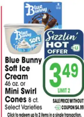 Jewel-Osco Blue Bunny Sof Ice Cream 46 oz. or Mini Swirl Cones 8 ct offer