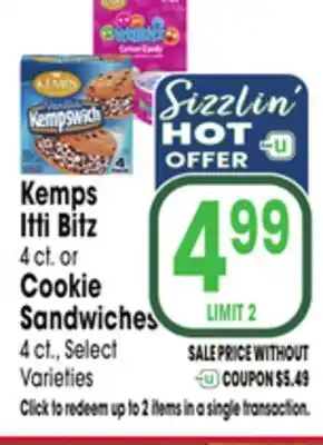 Jewel-Osco Kemps Itti Bitz 4 ct. or Cookie Sandwiches 4 ct offer
