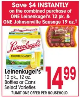 Jewel-Osco Leinenkugel's 12 pk. & ONE Johnsonville Sausage offer