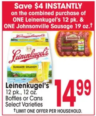 Jewel-Osco Leinenkugel's 12 pk. & ONE Johnsonville Sausage offer