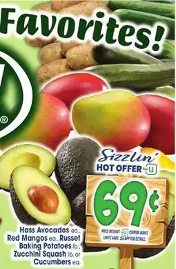 Jewel-Osco Hass Avocados ea., Red Mangos ea., Russet Baking Potatoes lb., Zucchini Squash lb. or Cucumbers ea offer