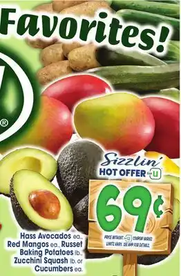 Jewel-Osco Hass Avocados ea., Red Mangos ea., Russet Baking Potatoes lb., Zucchini Squash lb. or Cucumbers ea offer