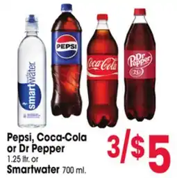 Jewel-Osco Pepsi, Coca-Cola or Dr Pepper 1.25 ltr. or Smartwater 700 ml offer