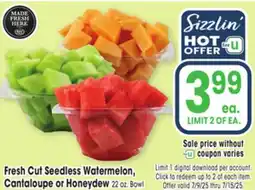 Jewel-Osco Fresh Cut Seedless Watermelon, Cantaloupe or Honeydew offer