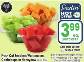Jewel-Osco Fresh Cut Seedless Watermelon, Cantaloupe or Honeydew offer