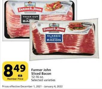 Vons Farmer John Sliced Bacon offer