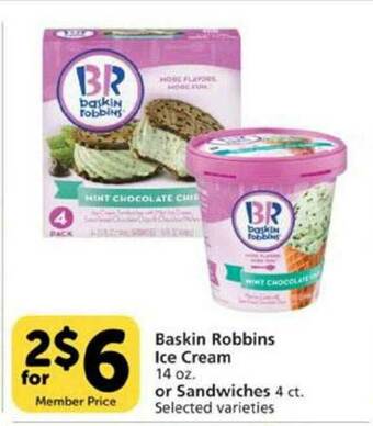 Vons Baskin Robbins Ice Cream Or Sandwiches offer