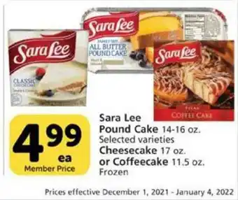 Vons Sara Lee Pound Cake Cheesecake Or Coffeecake offer