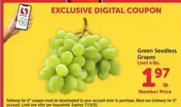 Safeway Green Seedless Grapes offer