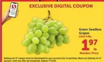 Safeway Green Seedless Grapes offer